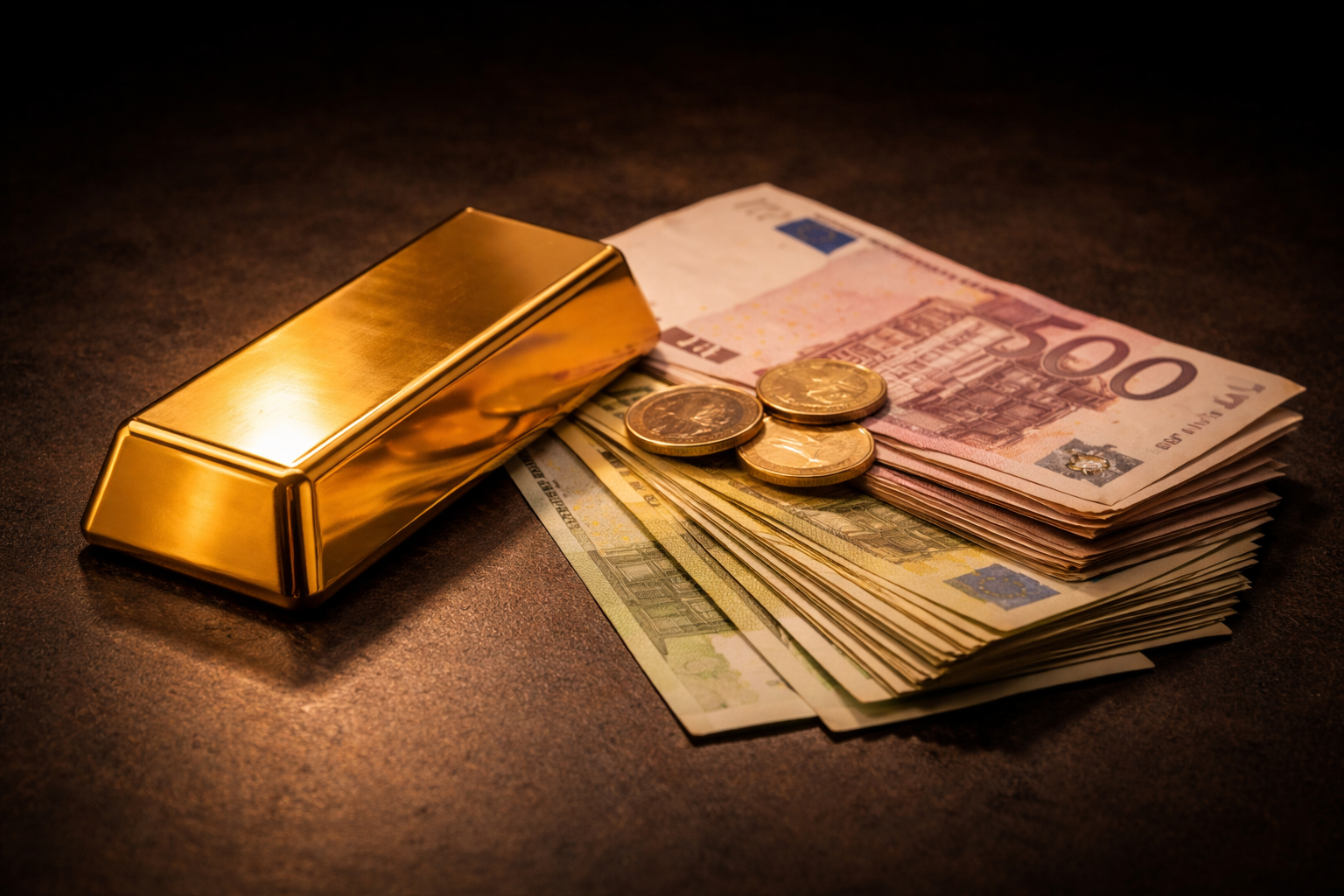 Goldbarren neben Euro-Banknoten — Gold oder Tagesgeld Vergleich